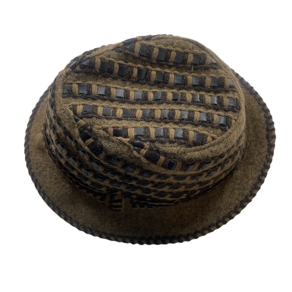 Daniel Meucci Wool,weaved brown,black,square pattern,Fedora - Picture 2 of 5